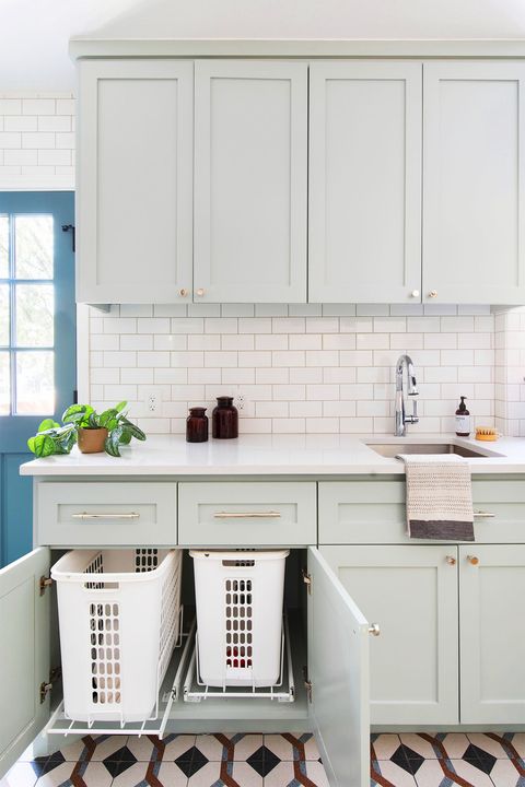 laundry room ideas, built in laundry hampers