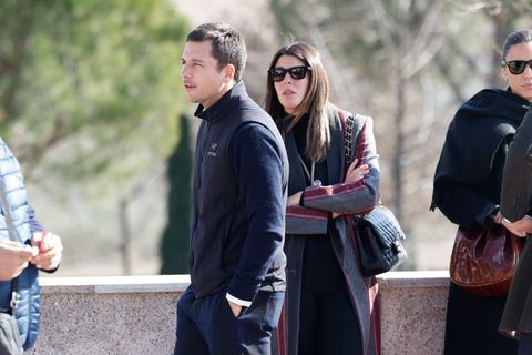 laura matamoros and benji aparicio during burial of marcos alonso in madrid on friday, 10 february 2023