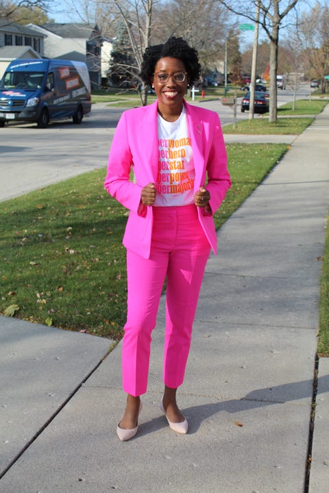 underwood photo for supermajority's "ambition suits you" campaign a lauren underwood for congress van is seen in the background