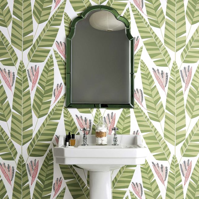 para el baño pared de lavabo con papel pintado jungle de hojas