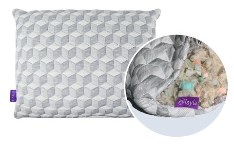 light blue layla pillow with close up stuffing detail