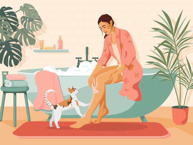 editorial illustration delphine chui epilator cat bath
