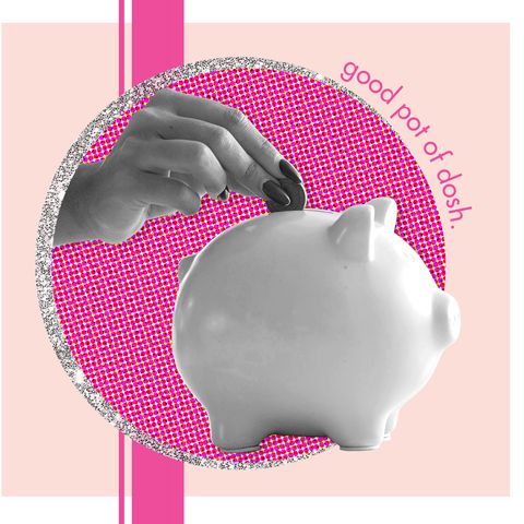 Pink, Design, Piggy bank, Hand, Pattern, Illustration, Gesture, 