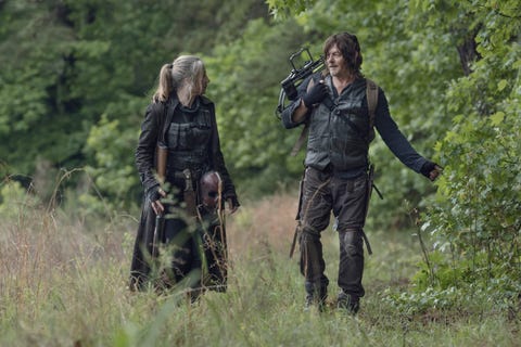 norman reedus as daryl dixon, lynn collins as leah, the walking dead season 11