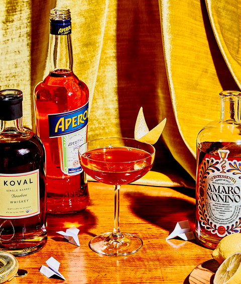 paper plane cocktail with aperol, bourbon and amaro nonino
