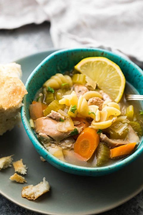 healthy slow-cooker soups: slow cooker lemon sesame chicken noodle soup
