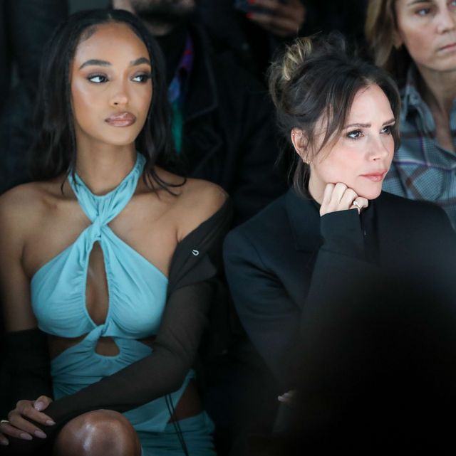 london, england   february 21 l to r  jourdan dunn, victoria beckham and mia regan attend the supriya lele aw22 show during london fashion week february 2022 at the bfc newgen show space on february 21, 2022 in london, england  photo by david m benettdave benettgetty images