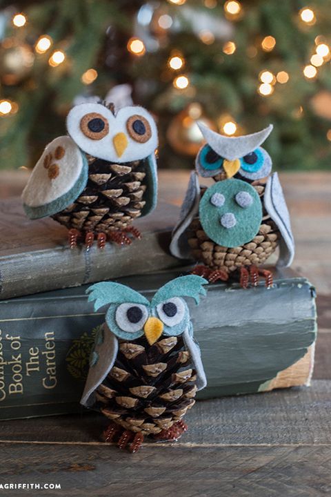 felt pinecone owl ornaments