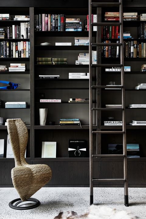 45 Home Library Design Ideas Best, Modern Black Bookcase With Glass Doors