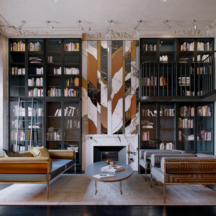 contemporary home library design