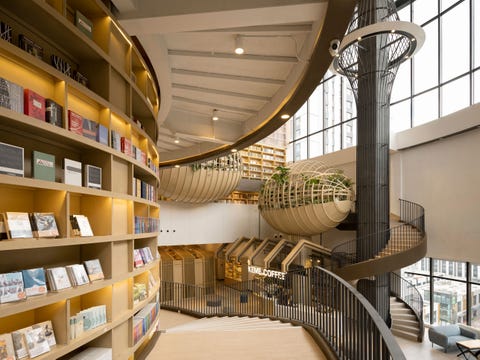 librería en China inspirada en las montañas Greater Khingan librería en China inspirada en las montañas Greater Khingan
