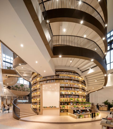 librería en China inspirada en las montañas Greater Khingan librería en China inspirada en las montañas Greater Khingan