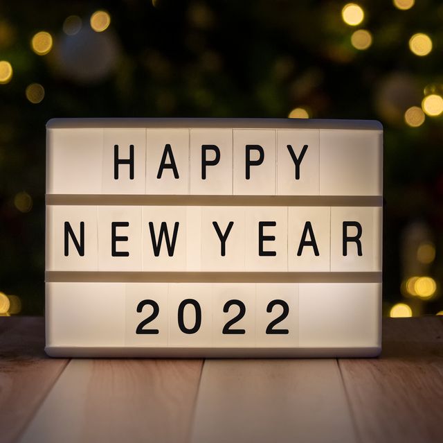 light box with text happy new year 2022 with christmas light