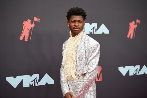 Lil Nas X Wears Sparkly SIlver Suit and Ruffled Shirt to 2019 MTV VMAs