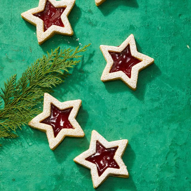 linzer star cookies with jam in the center