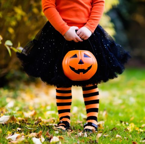 Little girl having fun on Halloween trick or treat