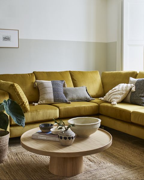 darcy mustard yellow corner sofa, house beautiful collection at dfs