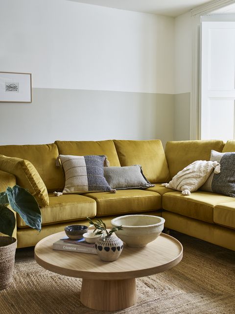 darcy mustard yellow corner sofa, house beautiful collection at dfs