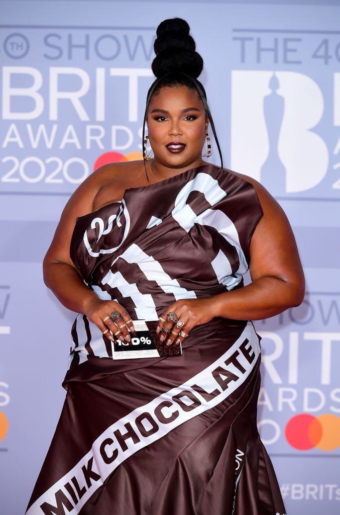 Lizzo Dons Chocolate Bar-Inspired Dress to Brit Awards 2020