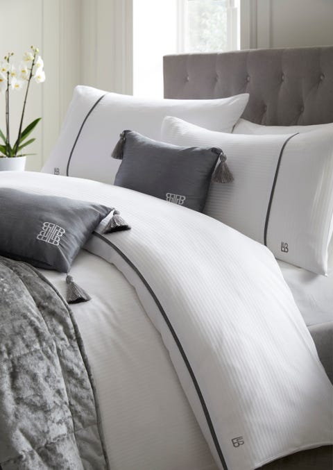 Laurence Llewelyn Bowen Launches Luxury Bedding Collection - White Bedding Grey Piping Laurence Llewelyn Bowen Launches Luxury Bedding Collection - White Bedding Grey Piping