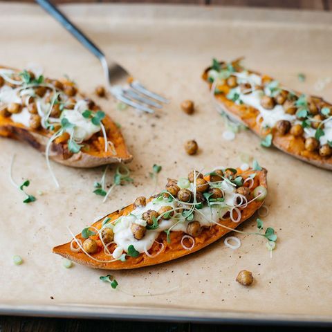 Loaded Sweet Potatoes with Chickpea Sour Cream