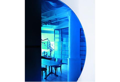 Blue, Interior design, Azure, Turquoise, Majorelle blue, Aqua, Transparent material, Rectangle, Coffee table, Daylighting, 