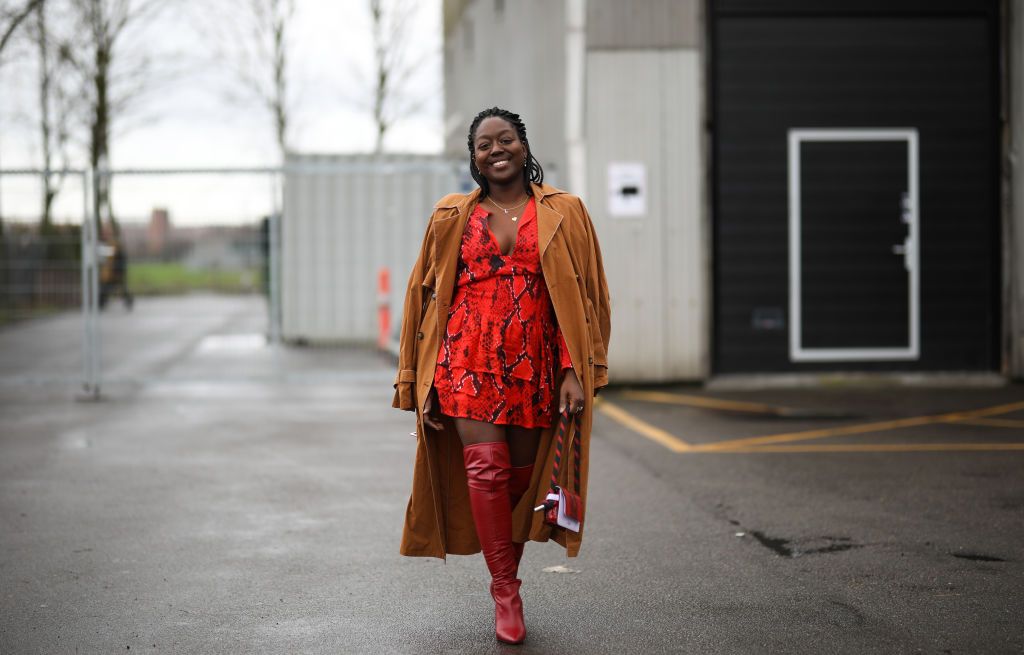 thigh high red boots outfit