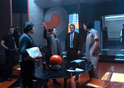 director kate herron, owen wilson and tom hiddleston on the set of marvel studios' loki