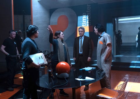 LOKI director kate herron, owen wilson and tom hiddleston on the set of marvel studios