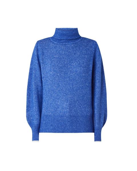 Clothing, Blue, Cobalt blue, Outerwear, Sweater, Electric blue, Sleeve, Neck, Jacket, Hood, 