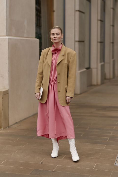 Pink, Clothing, Photograph, Street fashion, Fashion, Outerwear, Coat, Trench coat, Snapshot, Standing, 