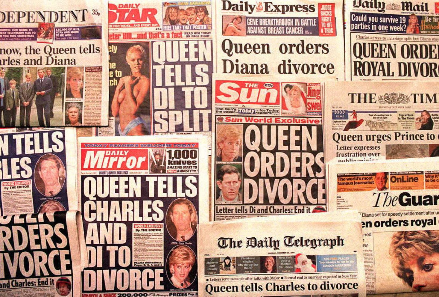 CHARLES & DIANA Newspapers Divorce Funeral, Selection Wedding Engagement 