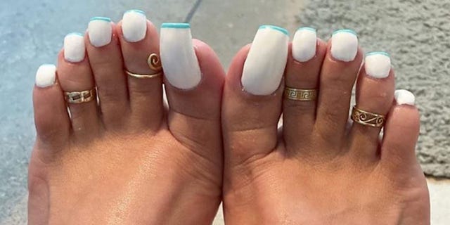 Long, Fake Toenails painted white