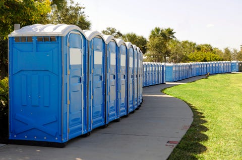 Long line of portable toilets