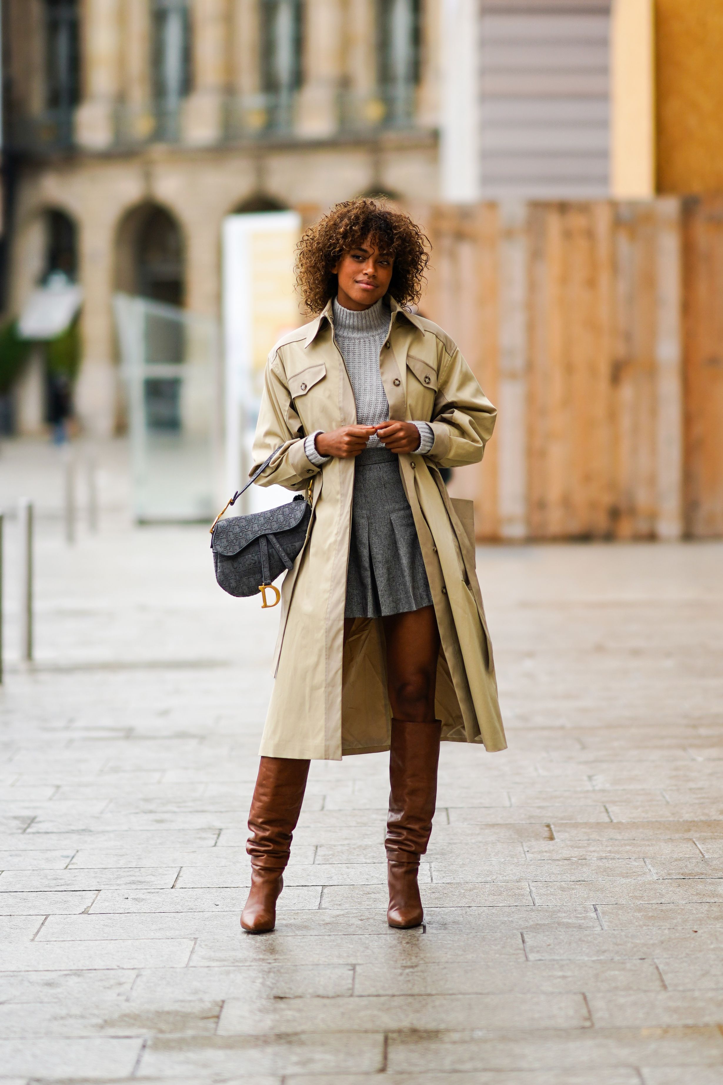 pleated skirt and boots