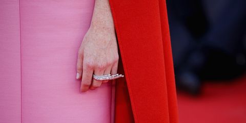 Red, Pink, Red carpet, Yellow, Ring, Magenta, Finger, Hand, Carpet, Outerwear, 