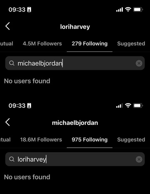 lori harvey and michael b jordan no longer following each other on ig