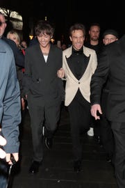 london, england march 16 louis tomlinson and liam payne seen leaving the all of those voices uk premiere at cineworld leicester square on march 16, 2023 in london, england photo by justin e palmergc images