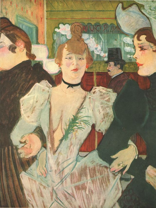 la goulue at the moulin rouge', 1892, 1952 french can can dancer louise weber, known as la goulue, at the famous paris nightclub on the left is sister, with her lover on the right painting in the museum of modern art, new york, usa from "henri de toulouse lautrec" by douglas cooper thames and hudson, london, 1952 artist henri de toulouse lautrec photo by the print collectorheritage images via getty images