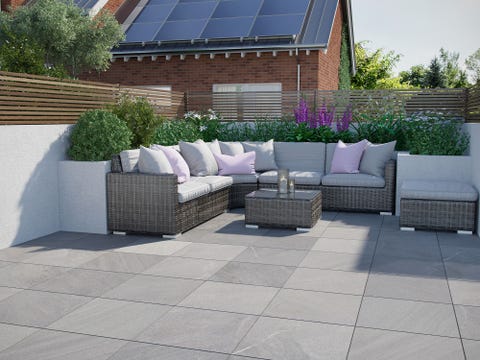 low maintenance garden  the london tile co, porcelpave cardosa stone effect porcelain paving tiles