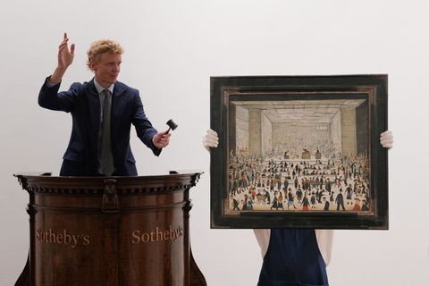 sothebys london unveils l s lowrys only painting of an auction scene
