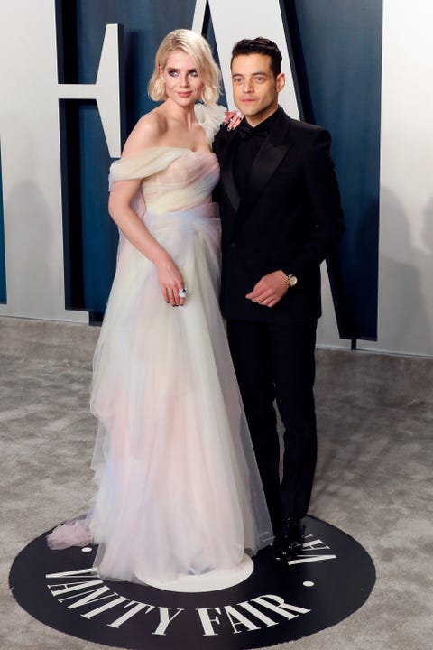 rami malek and lucy boynton at 2020 vanity fair oscar party