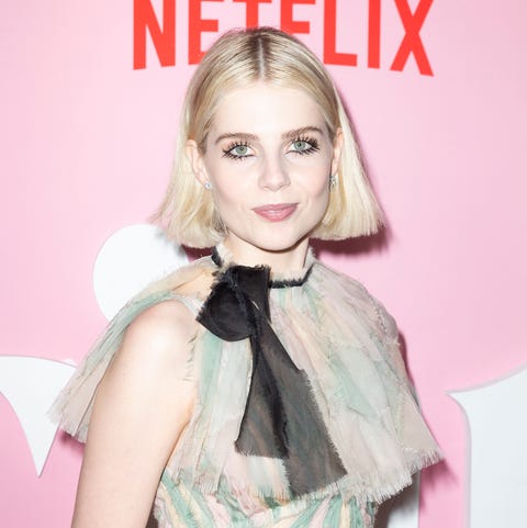 Lucy Boyton wearing dress by Dior attends Netflix The...