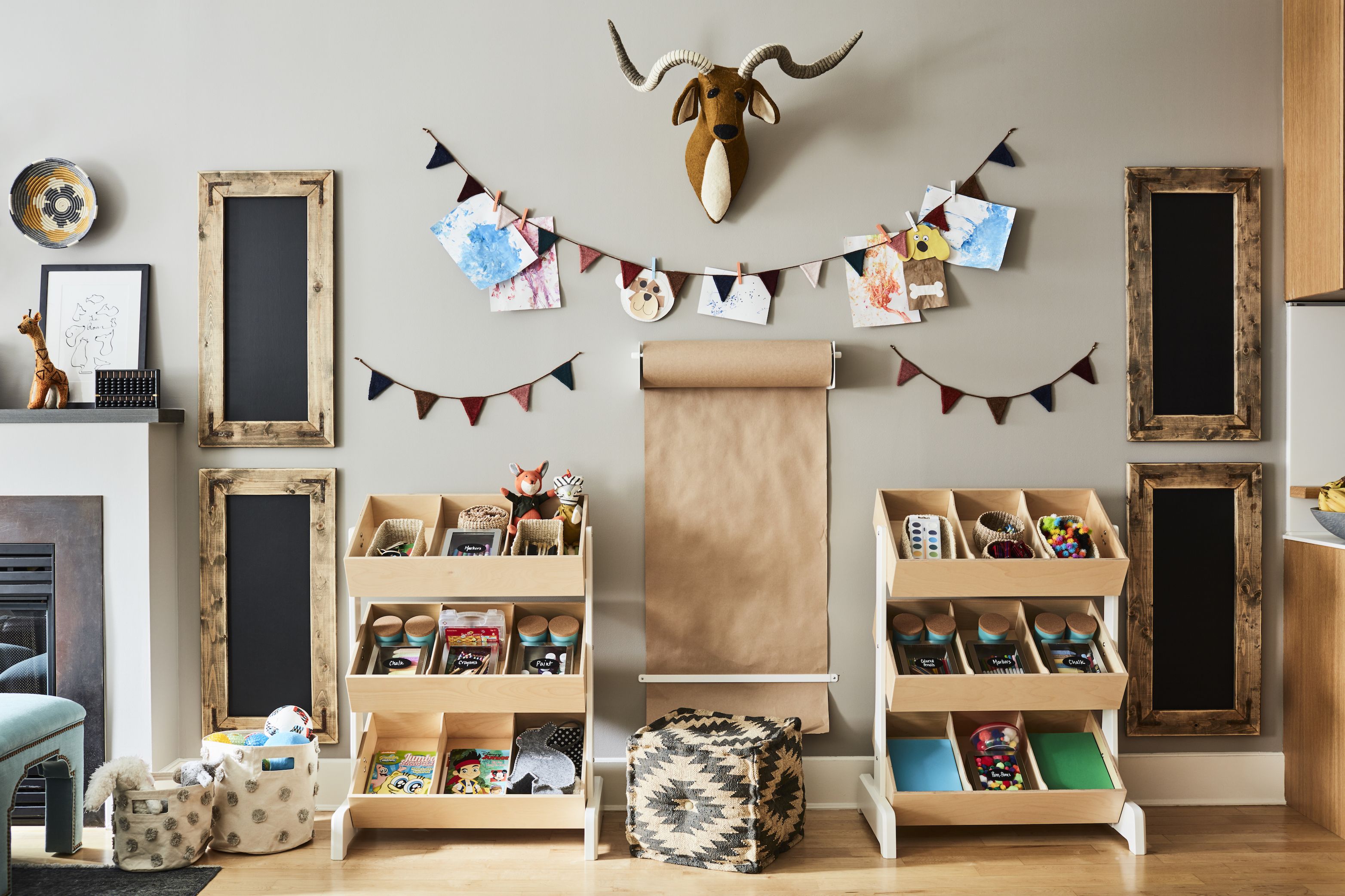 pillowfort bookshelf with toy bin