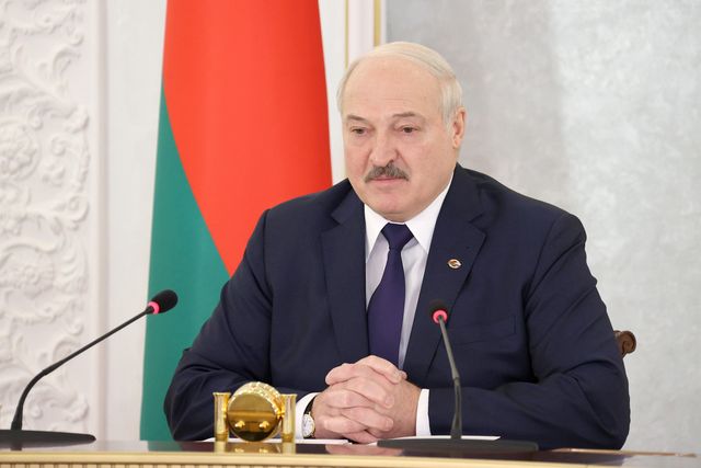 minsk, belarus   november 4, 2021 belarus' president alexander lukashenko c back attends a video conference meeting of the supreme state council of the union state of russia and belarus nikolai petrovbeltatass photo by nikolai petrov\tass via getty images