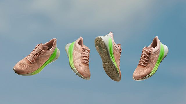 four lululemon sneakers suspended in front of a cloud backdrop to illustrate a lululemon shoes review 2022