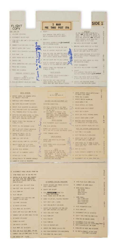 The 11 Most Expensive Space Artifacts Ever Sold at Auction apollo 11 lm eva checklist three piece cue card set
