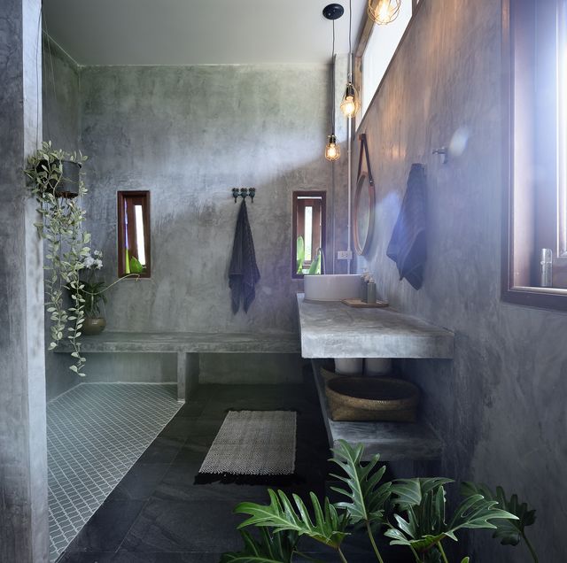 luxury concrete and tile bathroom