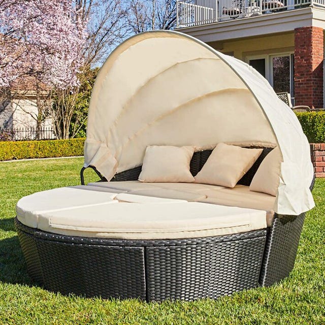 This Cabana Daybed Transforms From A Lounging Spot To Multiple Seats And Table This Cabana Daybed Transforms From A, Round Outdoor Bed With Canopy