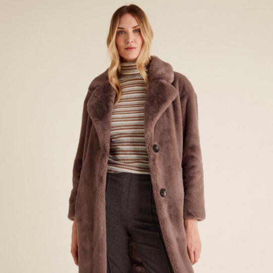 Faux Fur Coat, Dark Brown Faux Fur Longline Coat